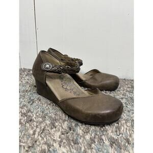 Aetrex Shoes Womens 7.5 Mia Wedge Braided Mary Jane Ankle Strap Leather Brown